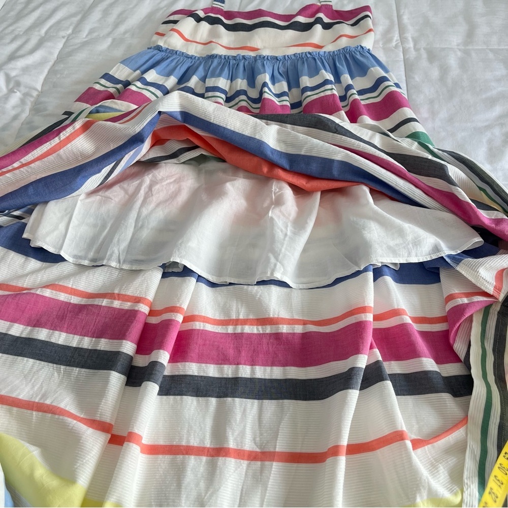 GAP White Rainbow Striped Cotton Square Neck Maxi Dress Women's Large Vacation - Picture 9 of 13